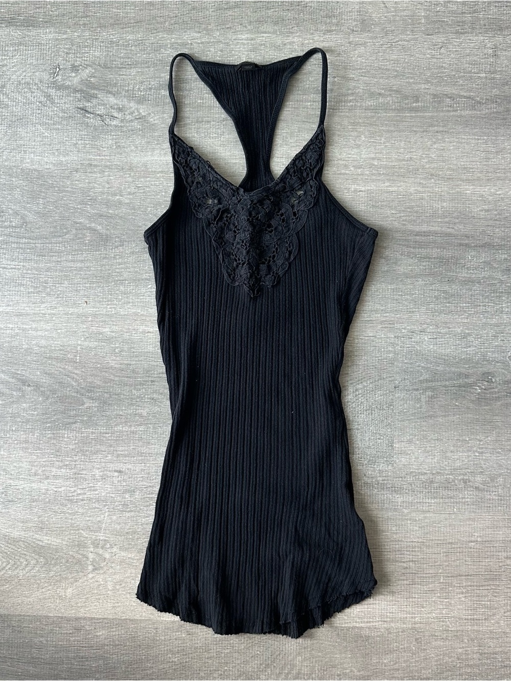 Aritzia Talula Babaton Black Ribbed Lace Trim Tank Top